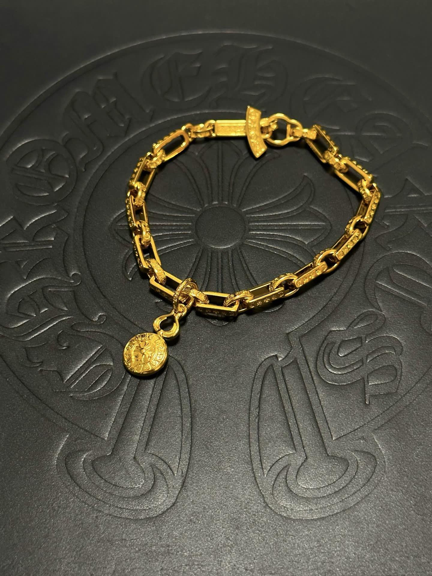 Chrome Hearts Gold Bracelet with Medallion Chrome Hearts Gold Bracelet with Medallion